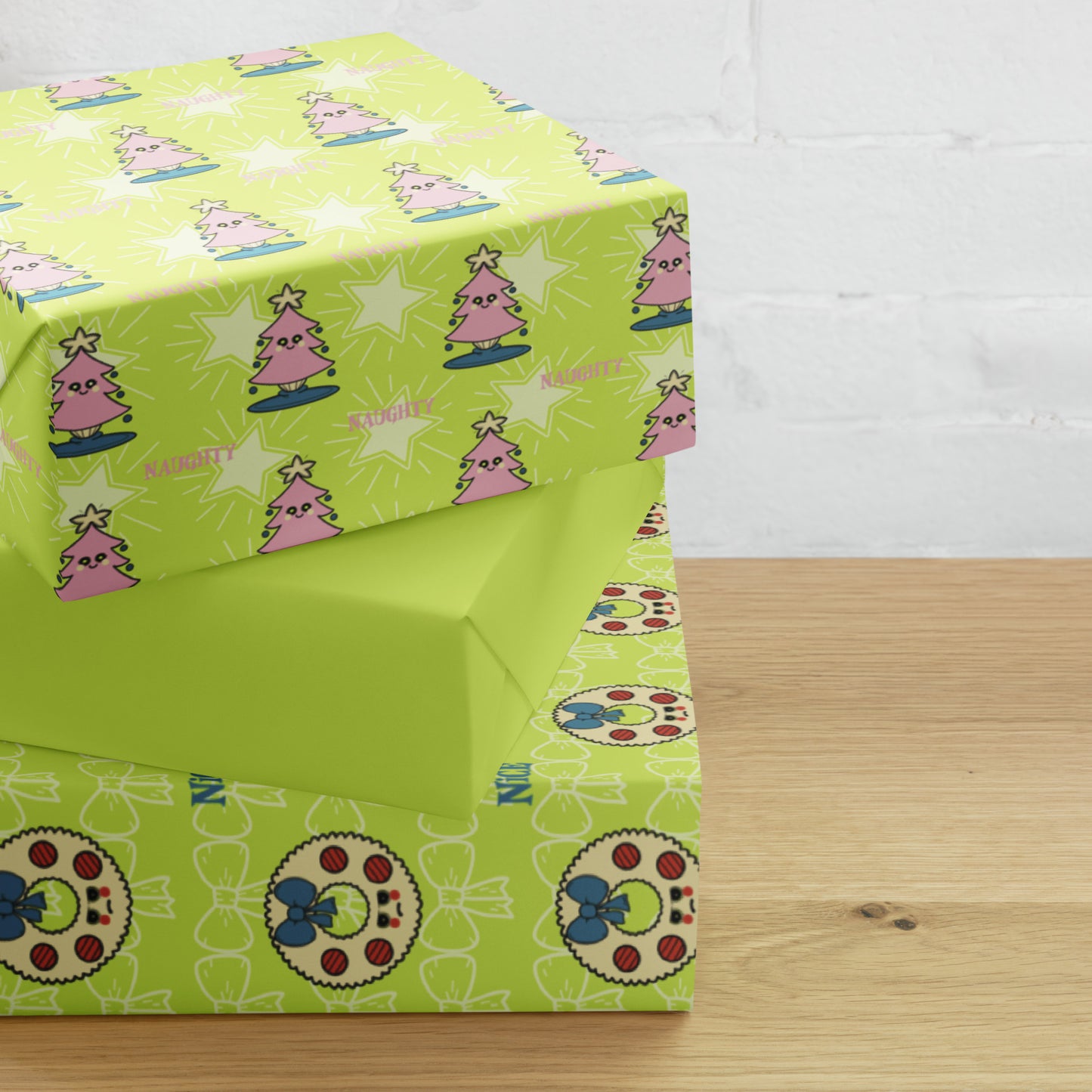 Naughty or Nice Wrapping Paper Set - Lime