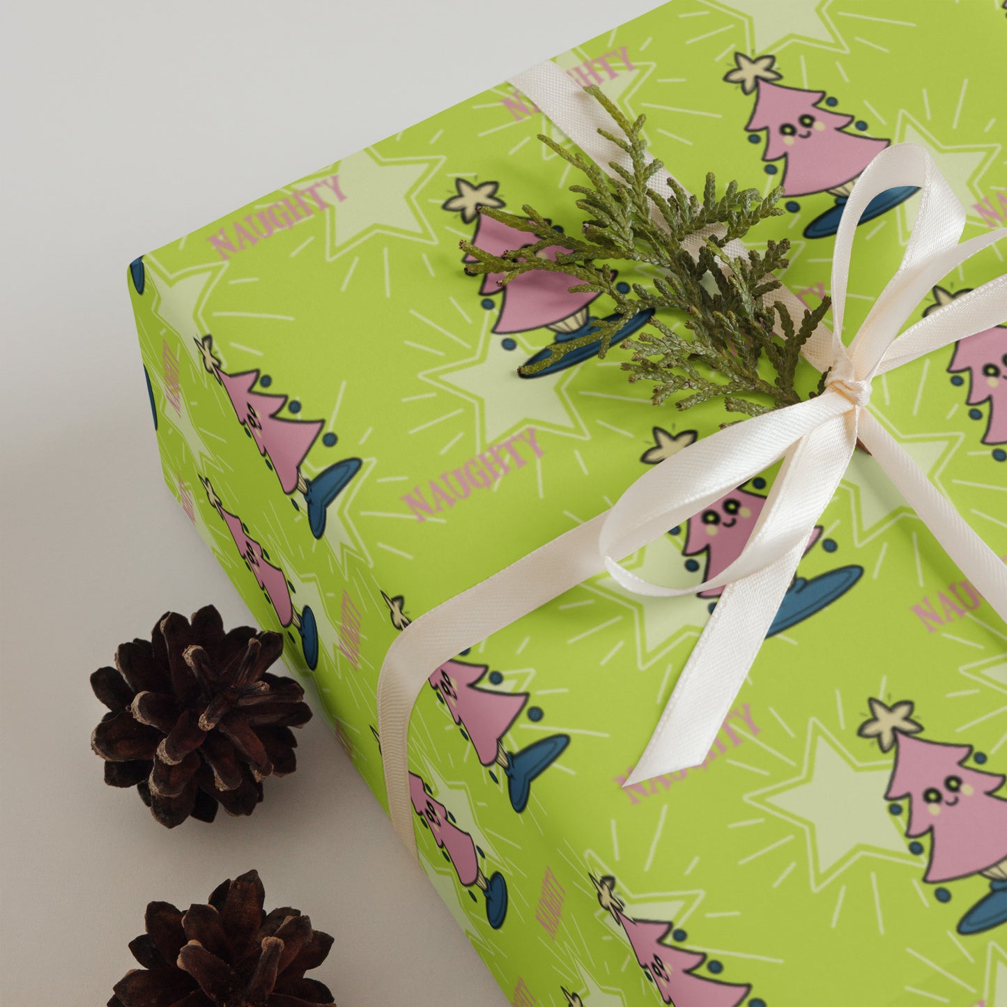 Naughty or Nice Wrapping Paper Set - Lime